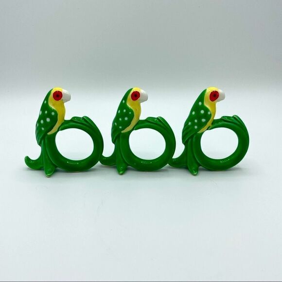 Set of 3 Fitz and Floyd Parrot Napkin Rings - Picture 1 of 4